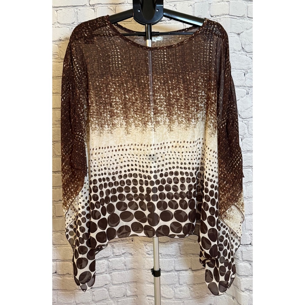 Pineilai Fashion Brown Polka Dot‎ Sheer Poncho Top One Size Gradient Chiffon